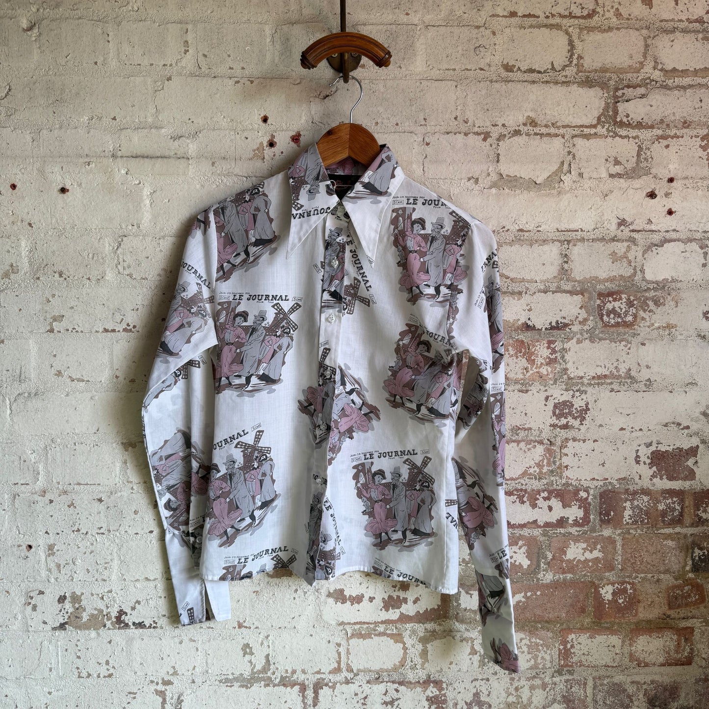 1970s Graphic Dagger Collar Long Sleeve Shirt