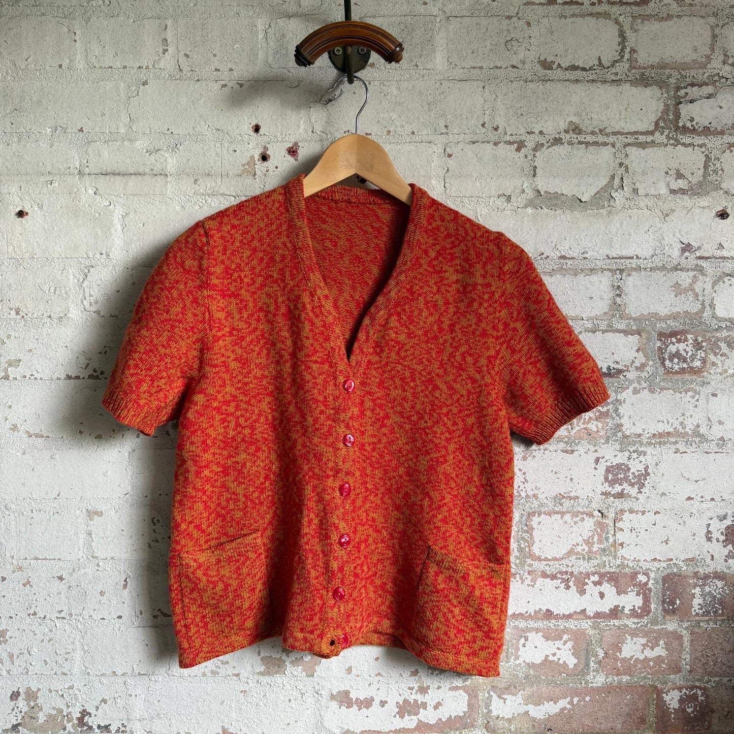 1970s Orange Short Sleeve Cardigan Jumper