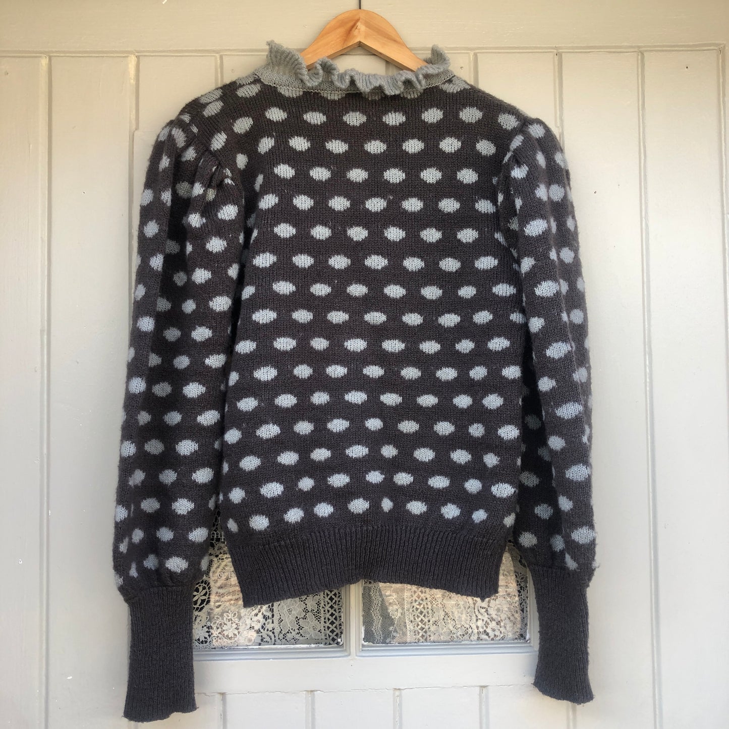 1970s Balloon Sleeve Polka Dot Knitted Jumper