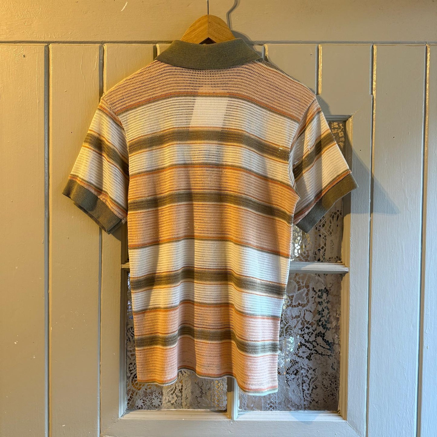 1970s Pastel Colour Netting Polo Shirt Top