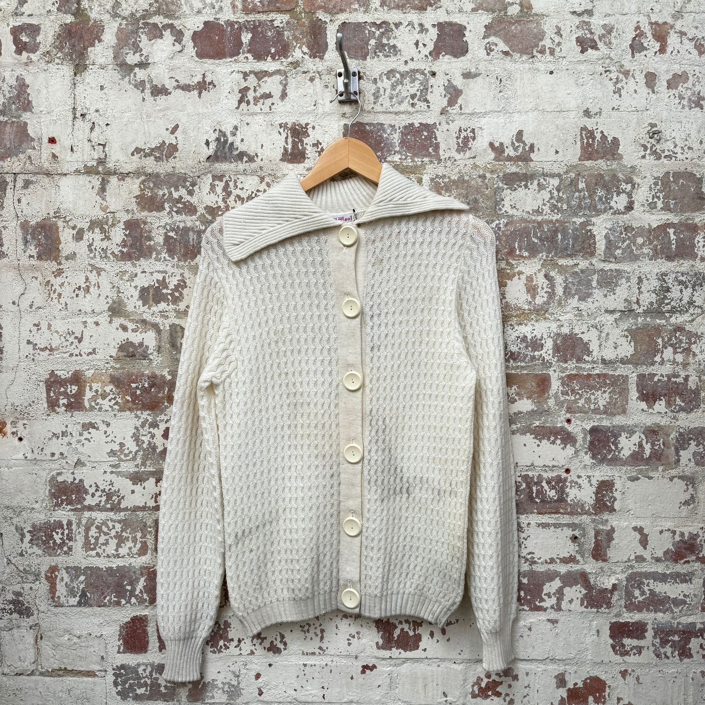1970s Cream Knitted Cardigan Jumper