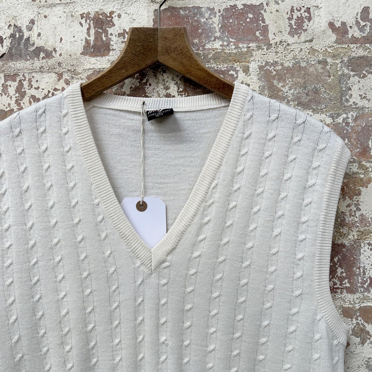 1970s White Italian Knitted Tank Top Jumper