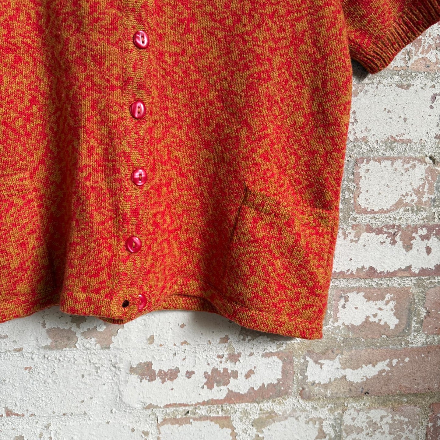 1970s Orange Short Sleeve Cardigan Jumper