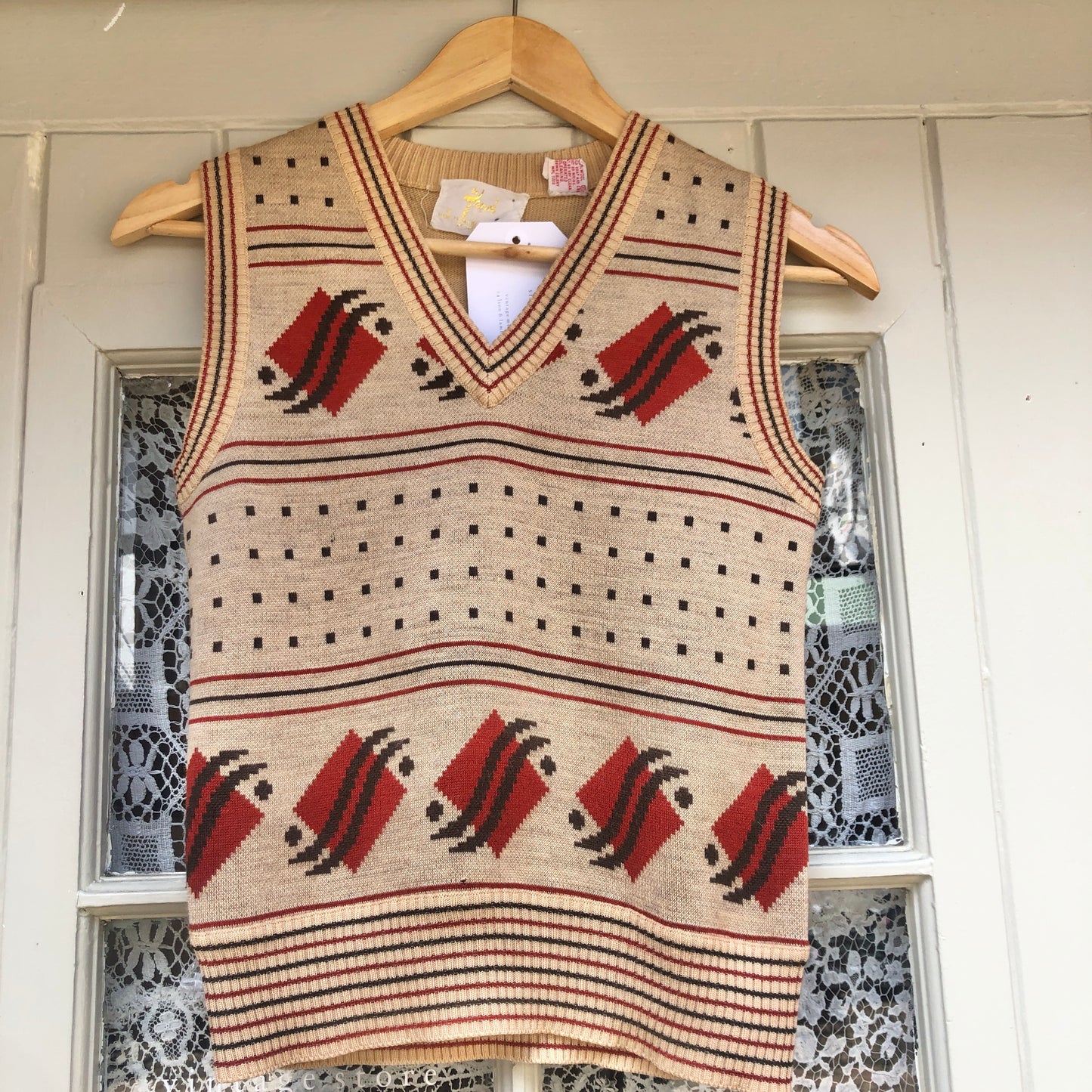 1970s Beige Patterned Tank Top Sweater Vest