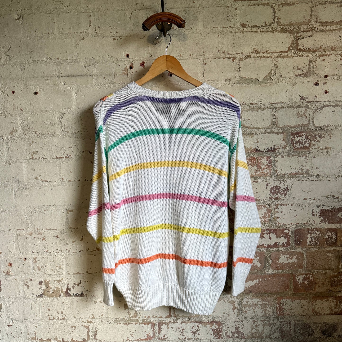 1980s White St Michael’s Knitted Striped Jumper