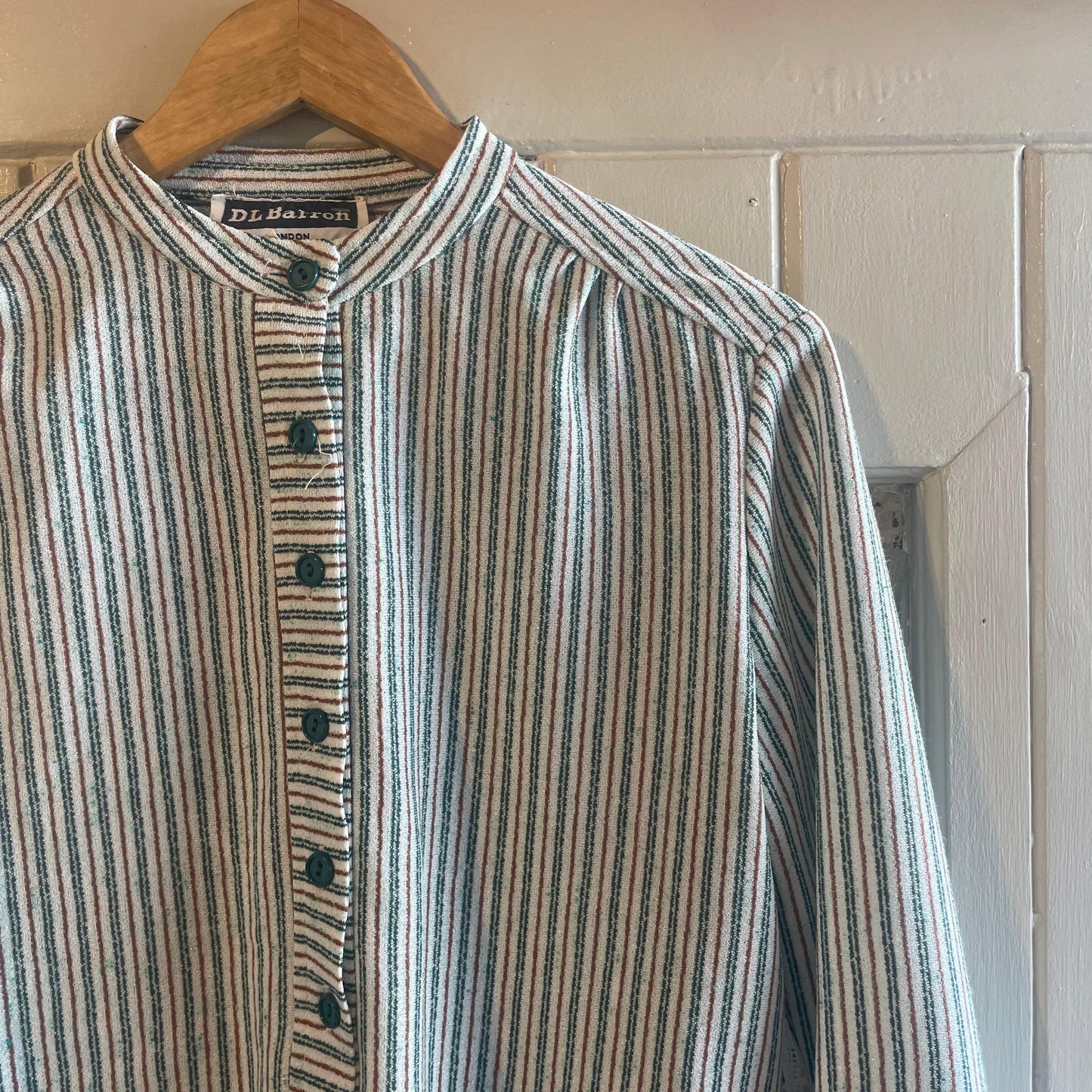 1970s Green Striped Knitted Blouse Shirt