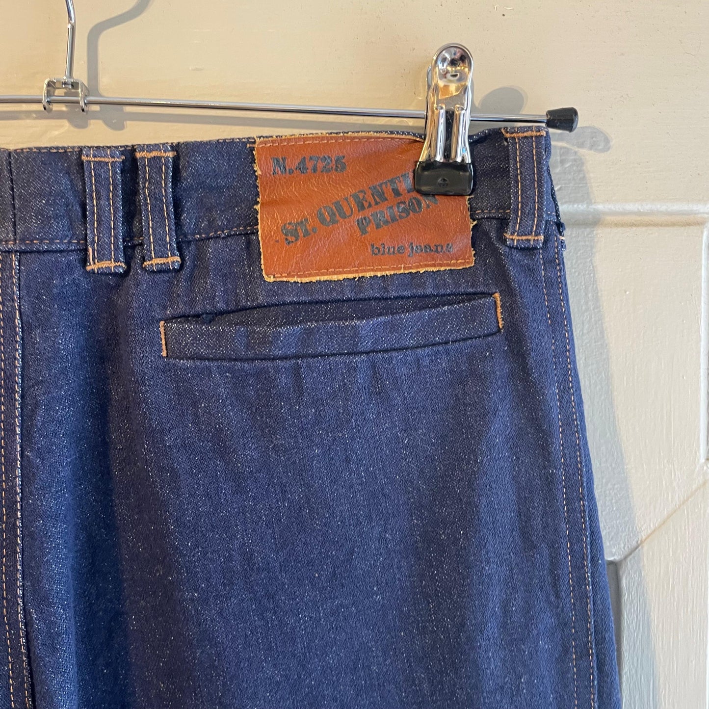 1970s Navy Blue Flared Contrast Stitch Jeans