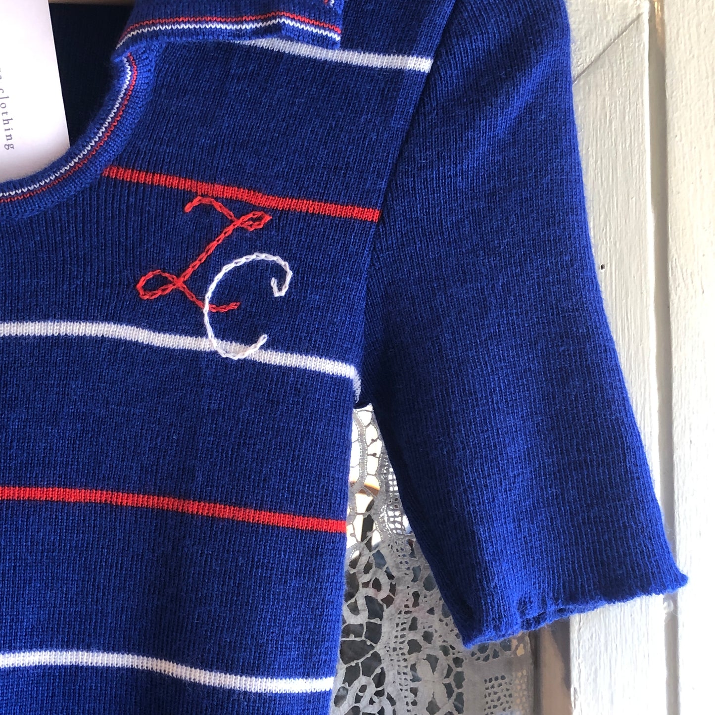 1970s Blue Stripe Italian Knitted Polo SHirt