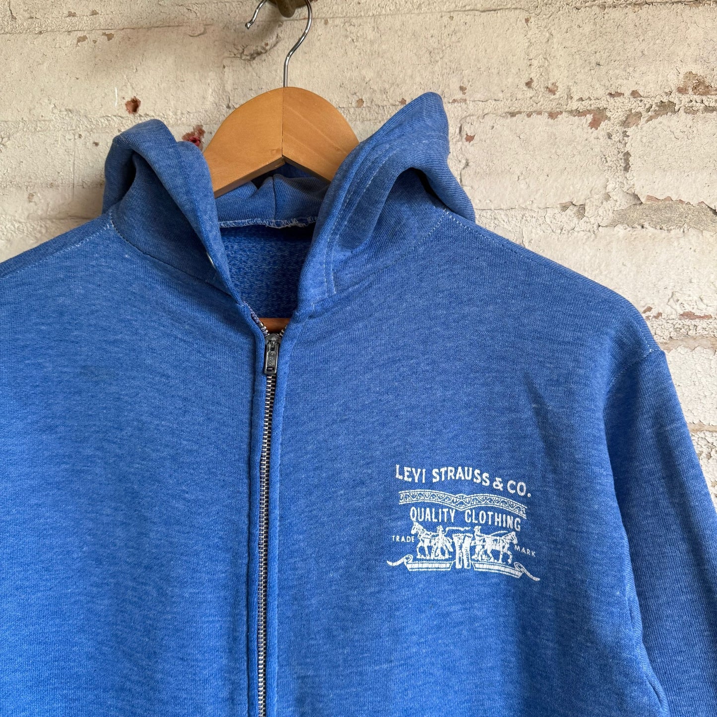 1970s Blue Metal Zip Levis Hoodie