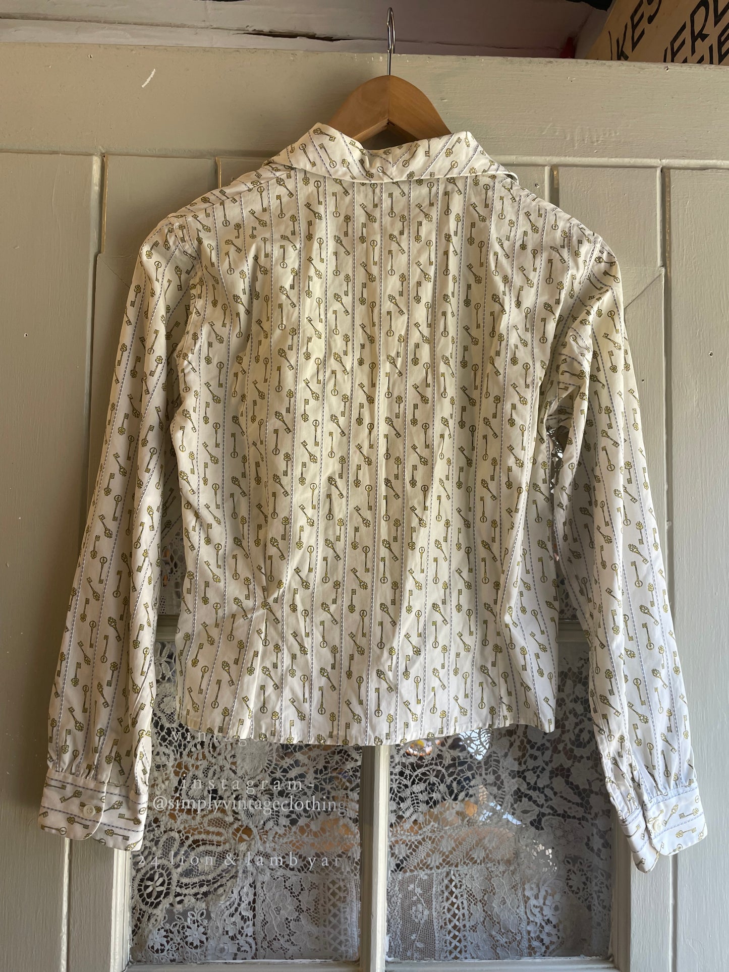 1970s White Printed Ivory Blouse Shirt