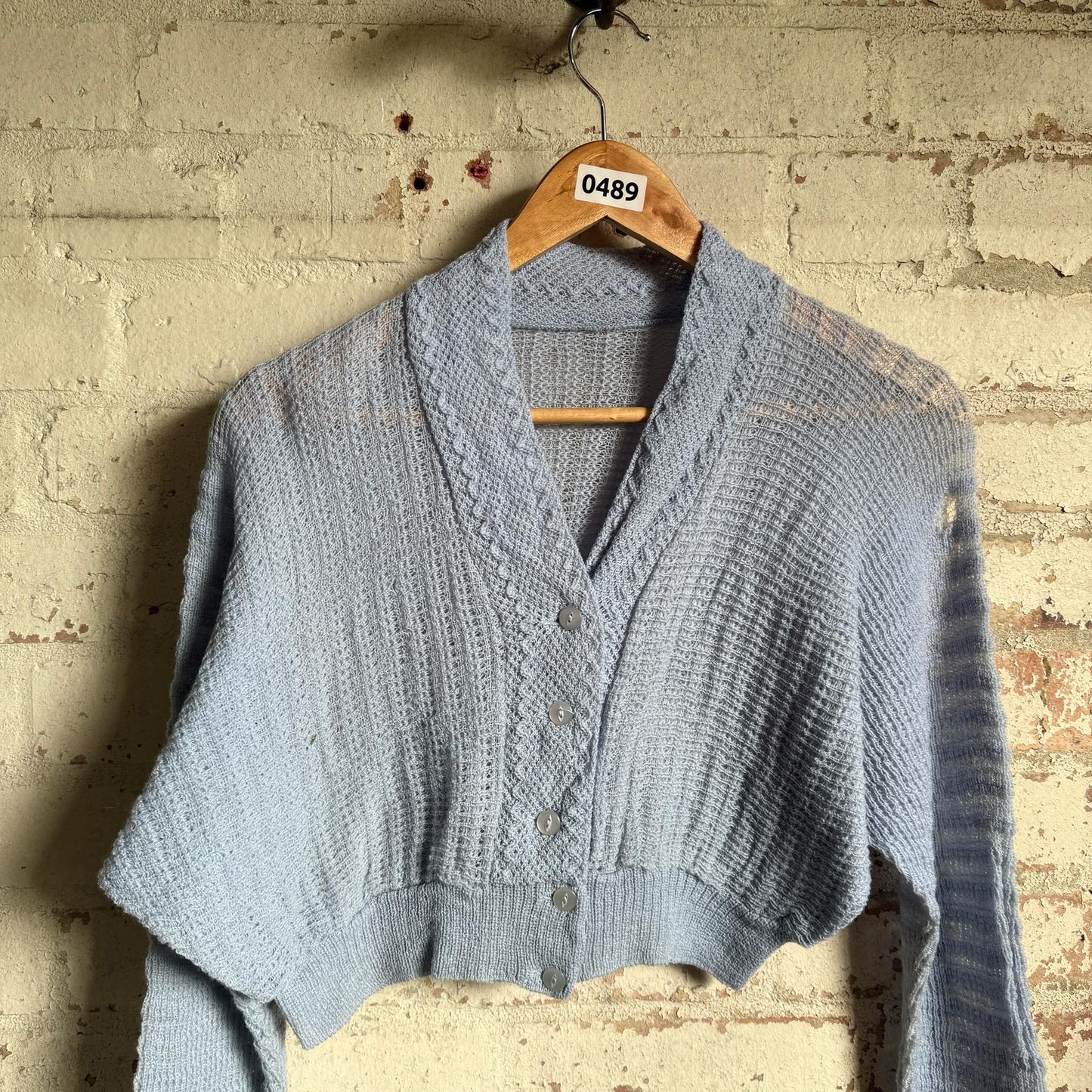 1970s Baby Blue Cropped Cardigan Jumper