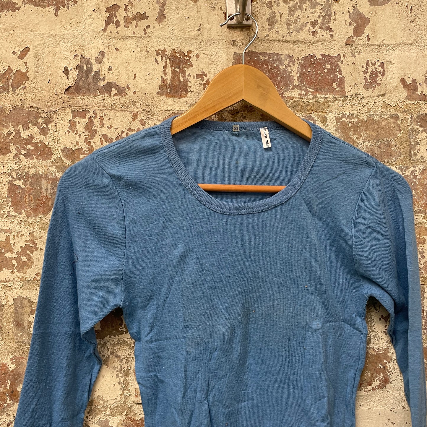 Vintage 1970s 1980s Blue Long Sleeve Top