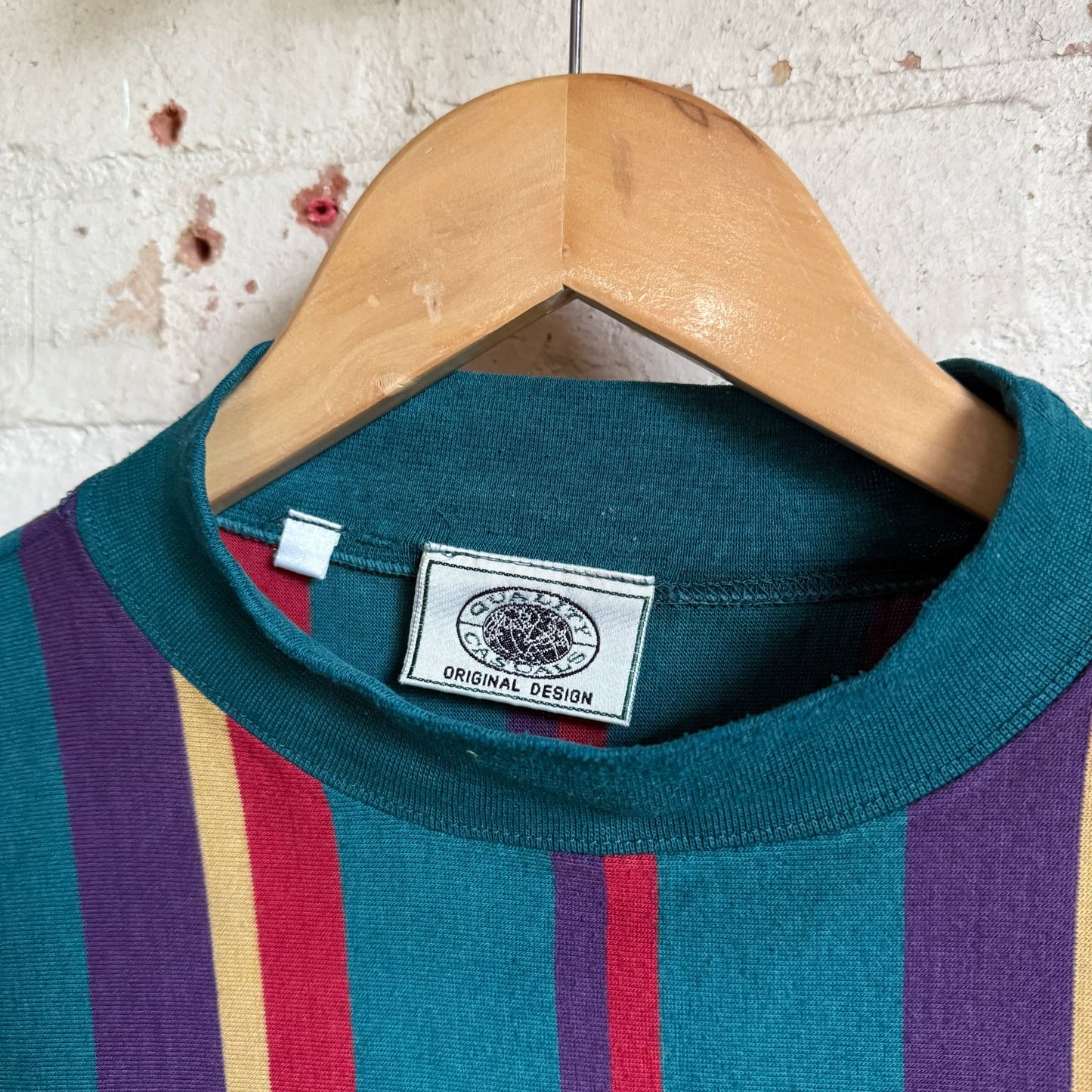 1980s Multicoloured Mock Neck Stripe Top