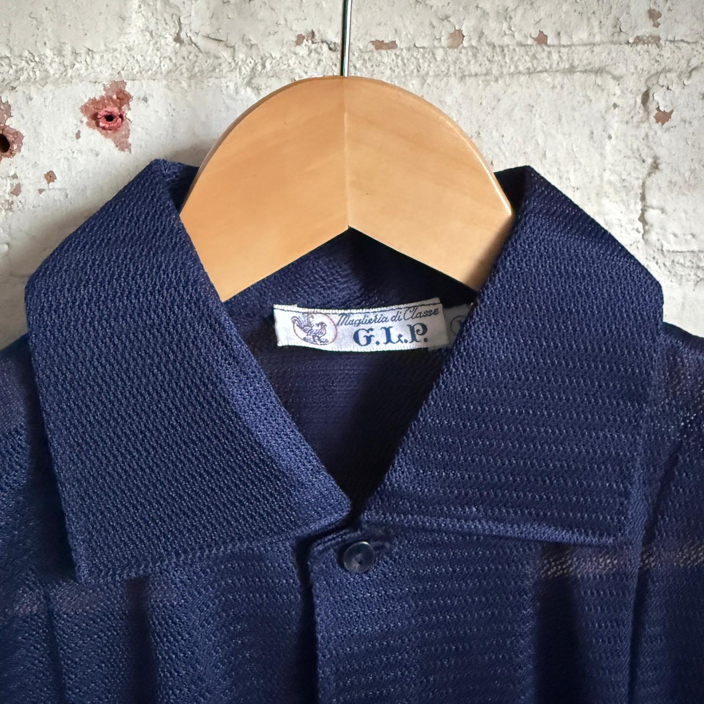 1960s Navy Mesh Knitted Italian Shirt
