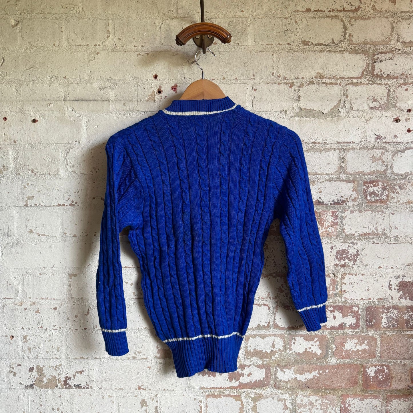 1970s Blue Knitted Cricket Style Jumper