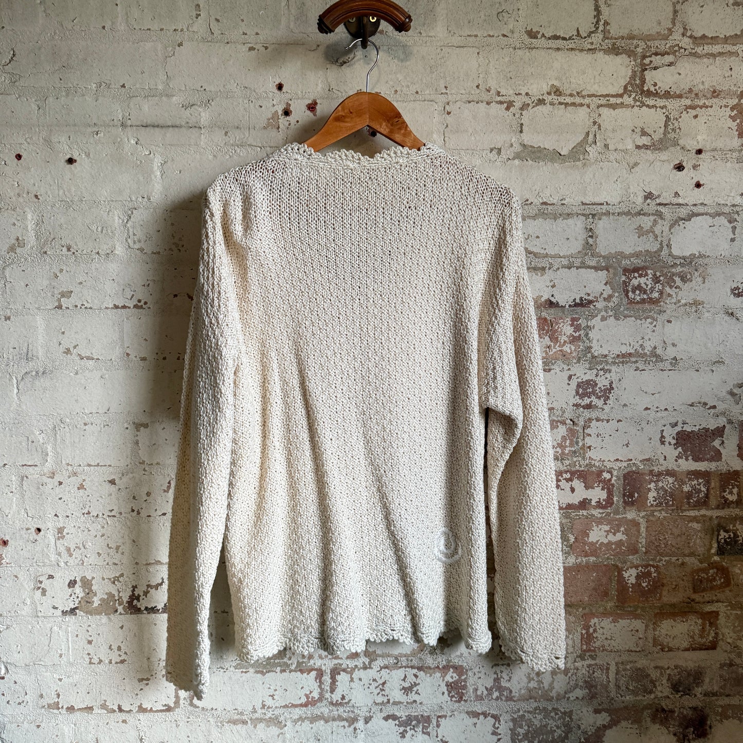 1980s Cream Cotton Knitted Cardigan Jumper