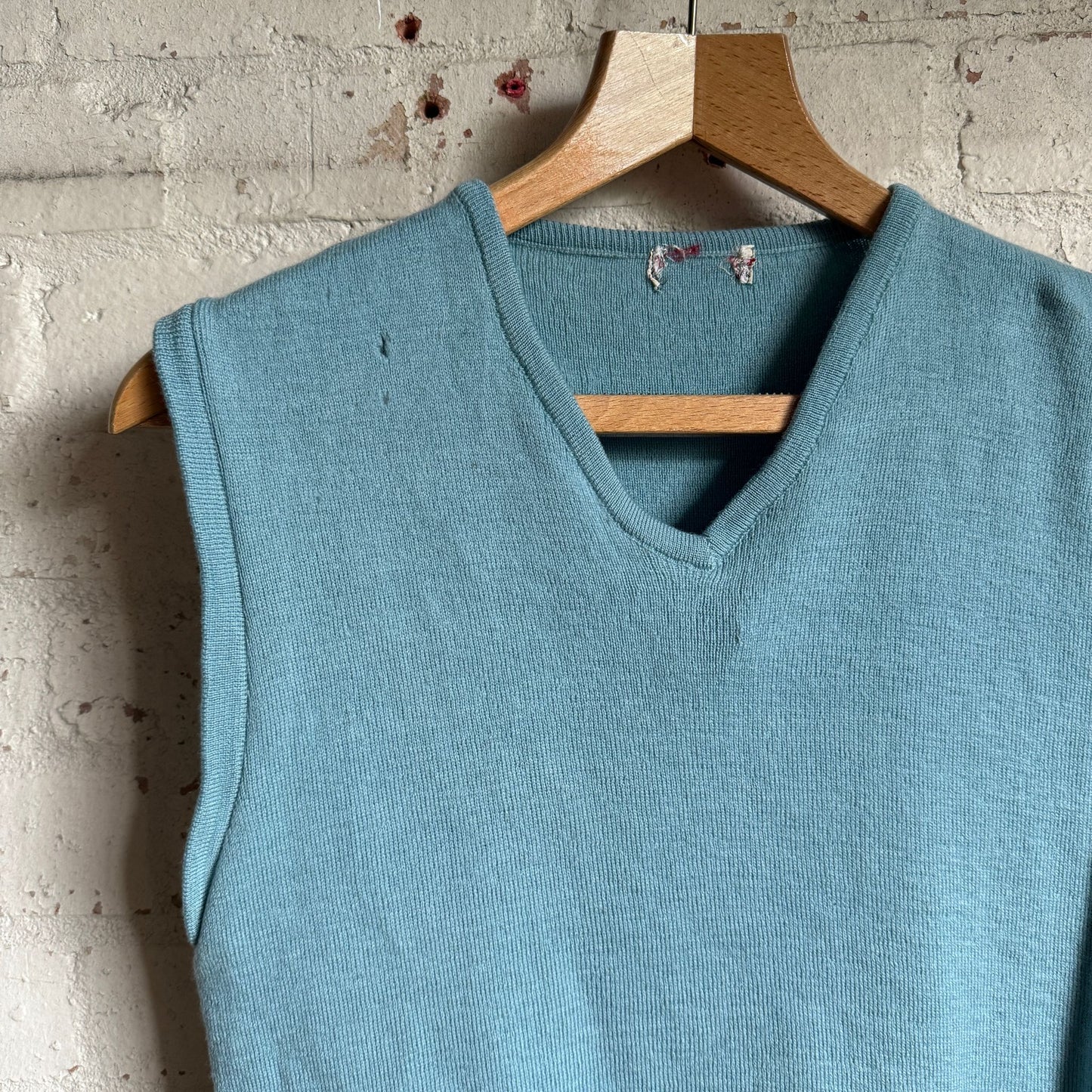 1960s Light Turquoise Knitted Tank Top Jumper