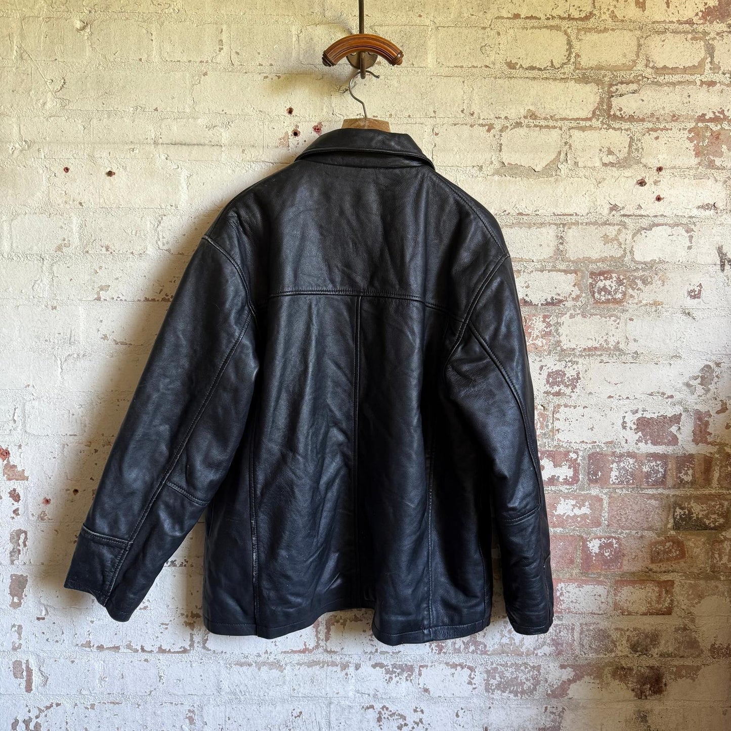 1980s Black Leather Bronx Style Zip Jacket