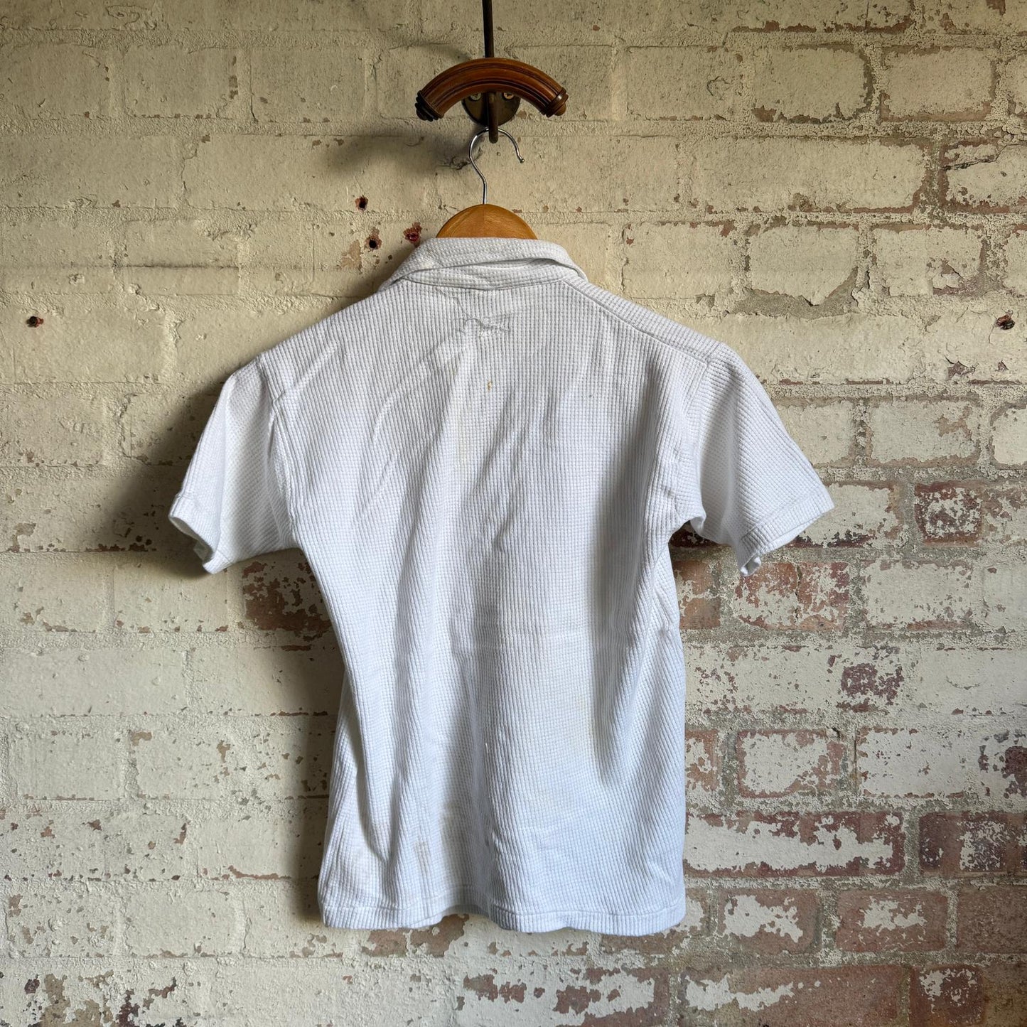 1960s White Waffle British Knitted Polo Shirt