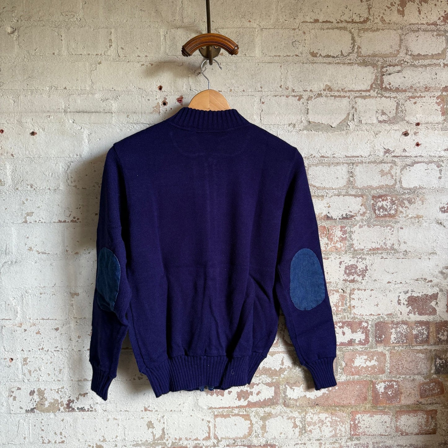 1970s Navy Knitted Denim Track Top Jumper