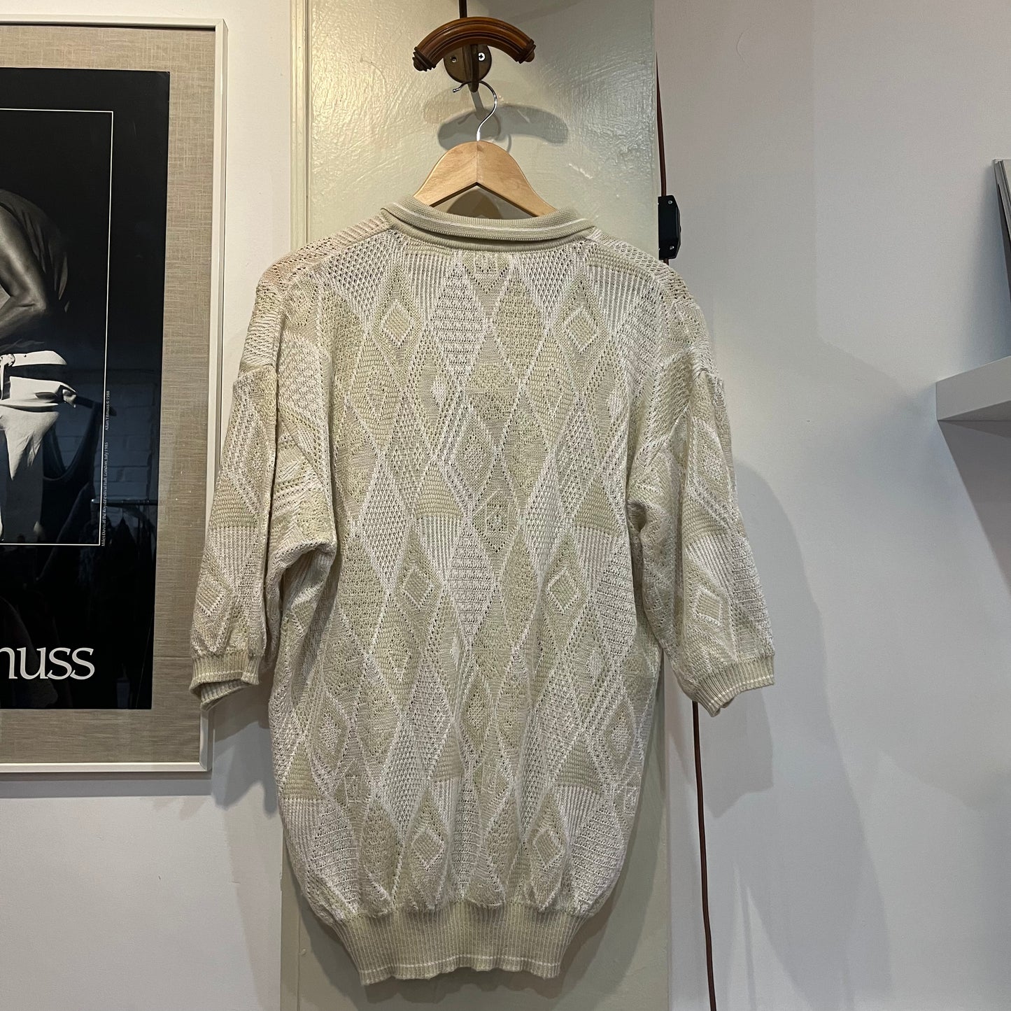 1970s Beige Knitted Polo Shirt