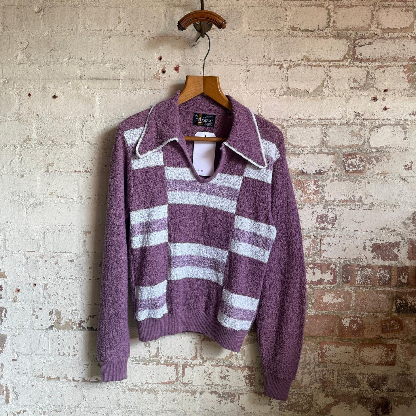 1970s Purple Italian Knitted Patterned Shirt Jumper
