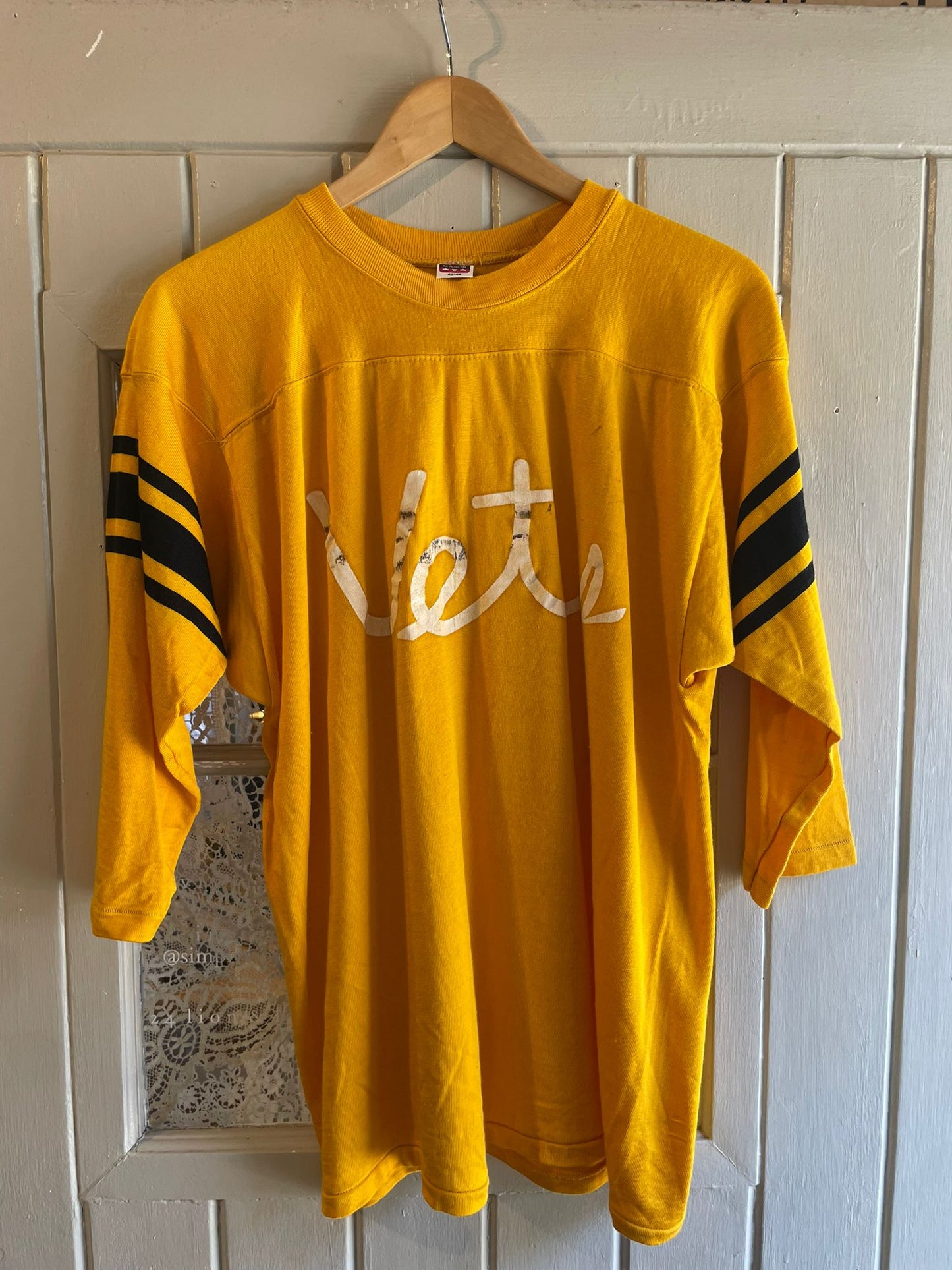 1960s Yellow Rayon Long Sleeve Graphic Top