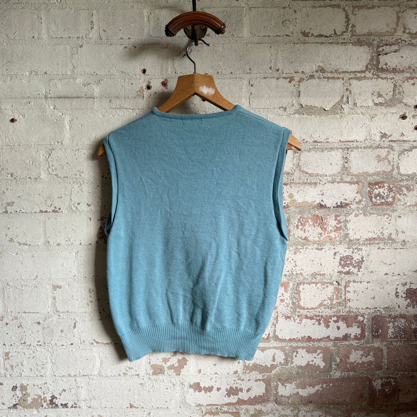 1960s Light Turquoise Knitted Tank Top Jumper