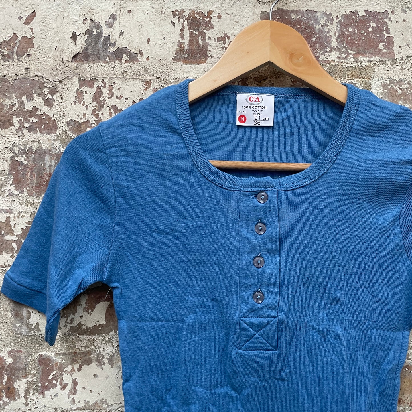 Vintage 1970s 1980s Blue Button T-Shirt