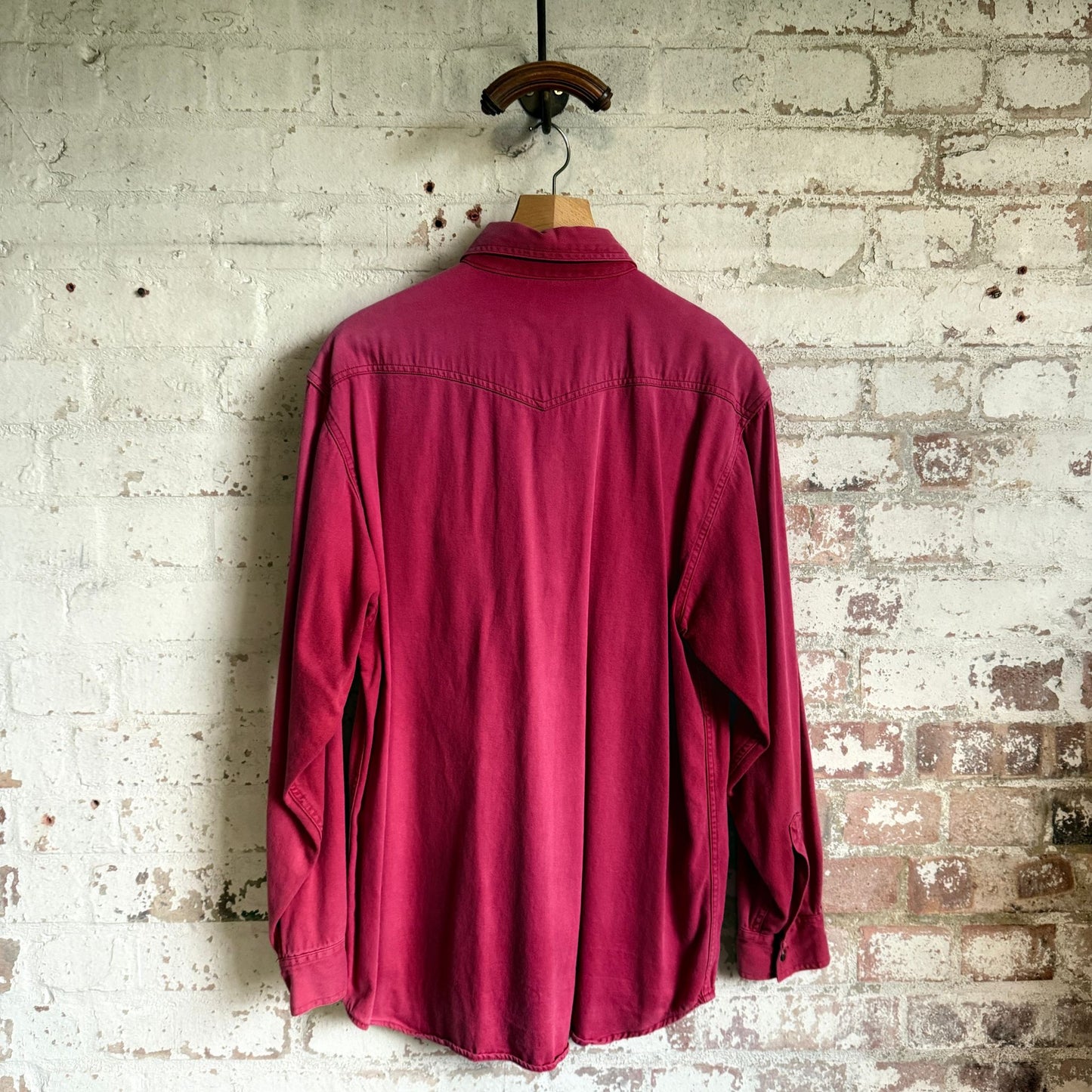 1980s Faded Red Denim Western Style Shirt