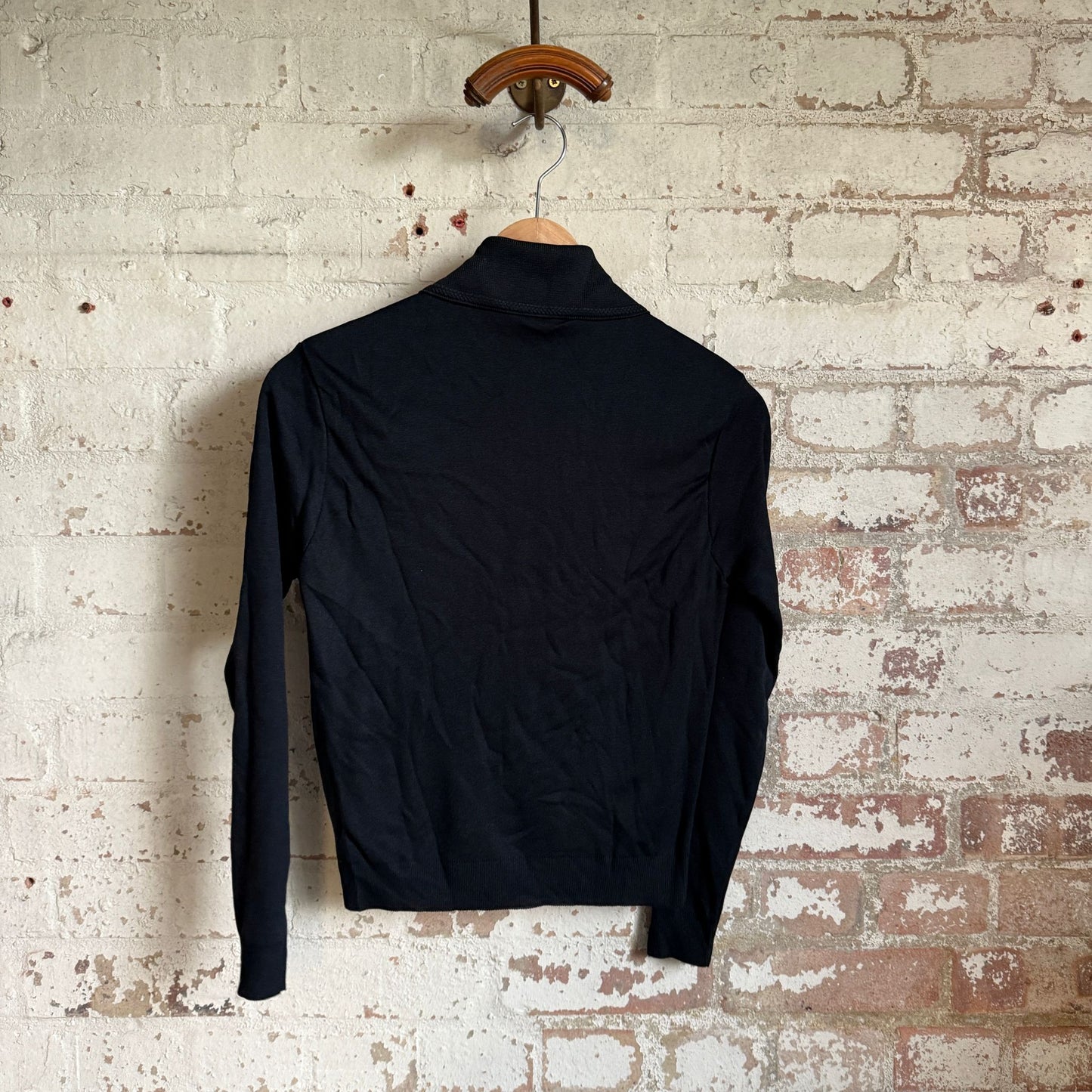 1970s Black Long-sleeve Polo Shirt Top