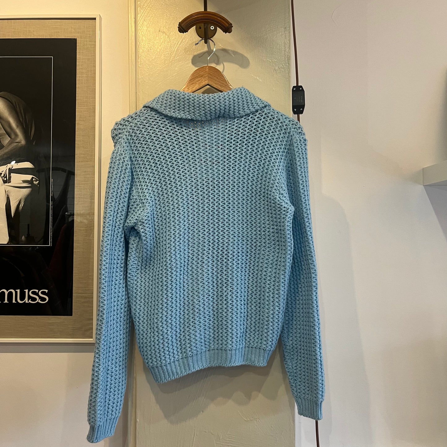 1960s Blue Knitted Blue Cardigan Jumper