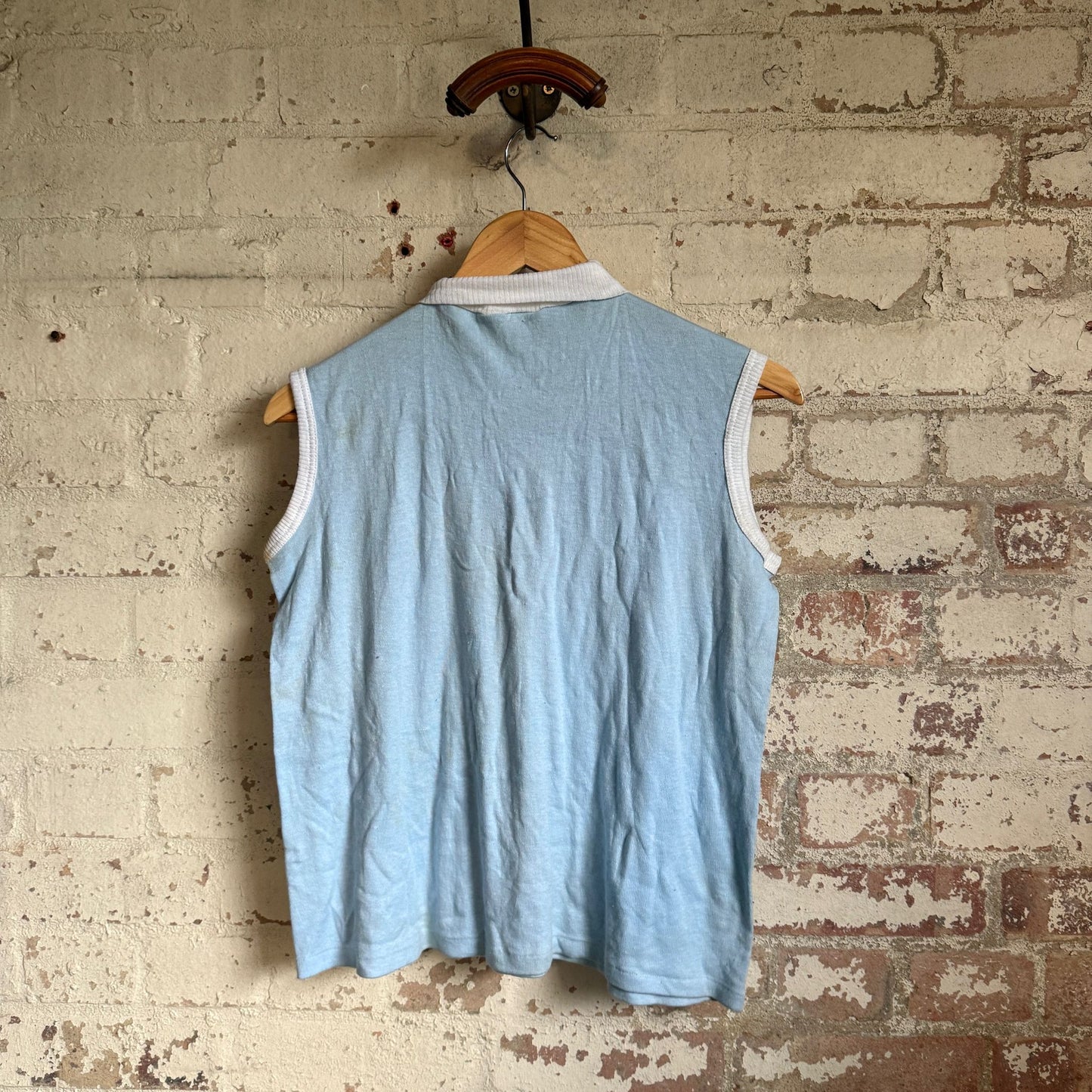 1960s Baby Blue Single V Roll Neck Top
