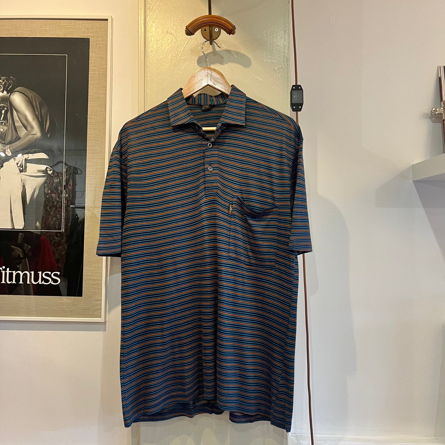1980s Navy Italian Striped Polo Shirt