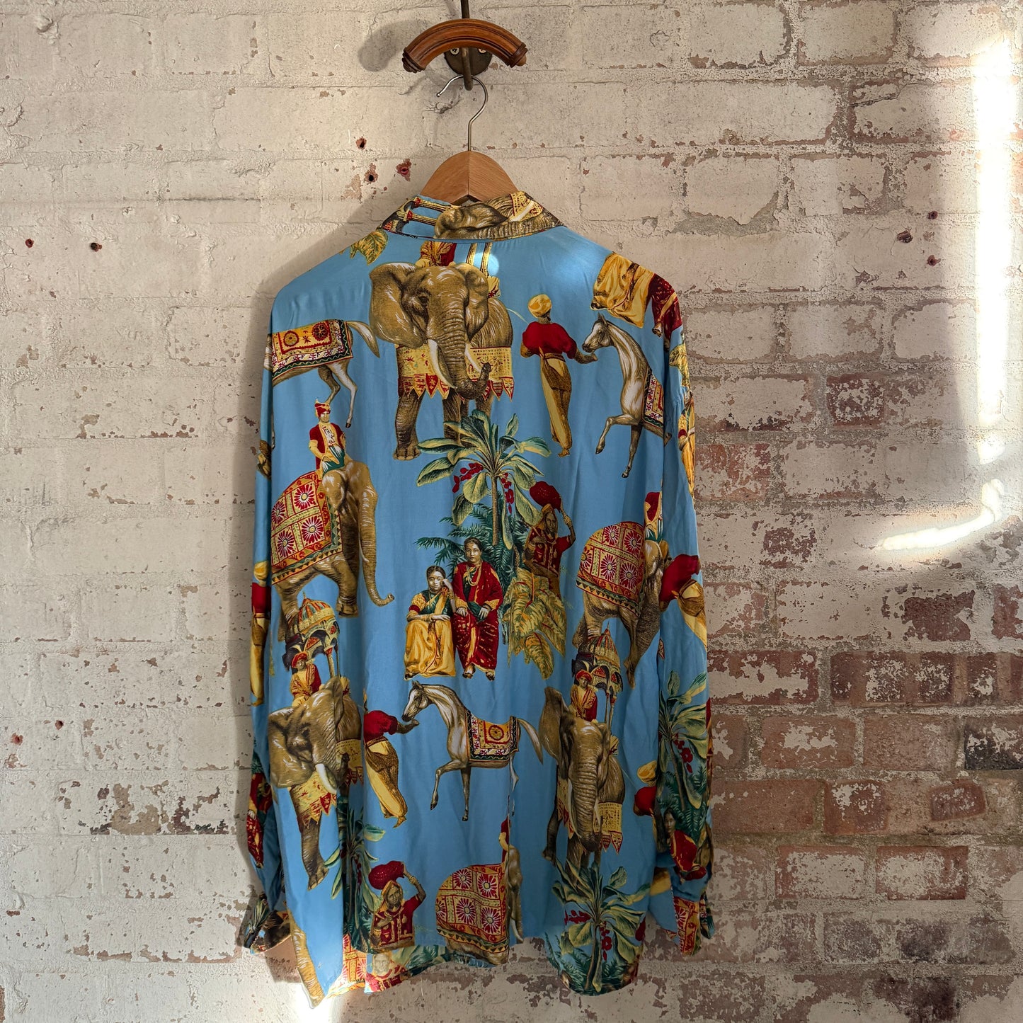 1990s Blue Patterned Maurice Emde Silk Shirt