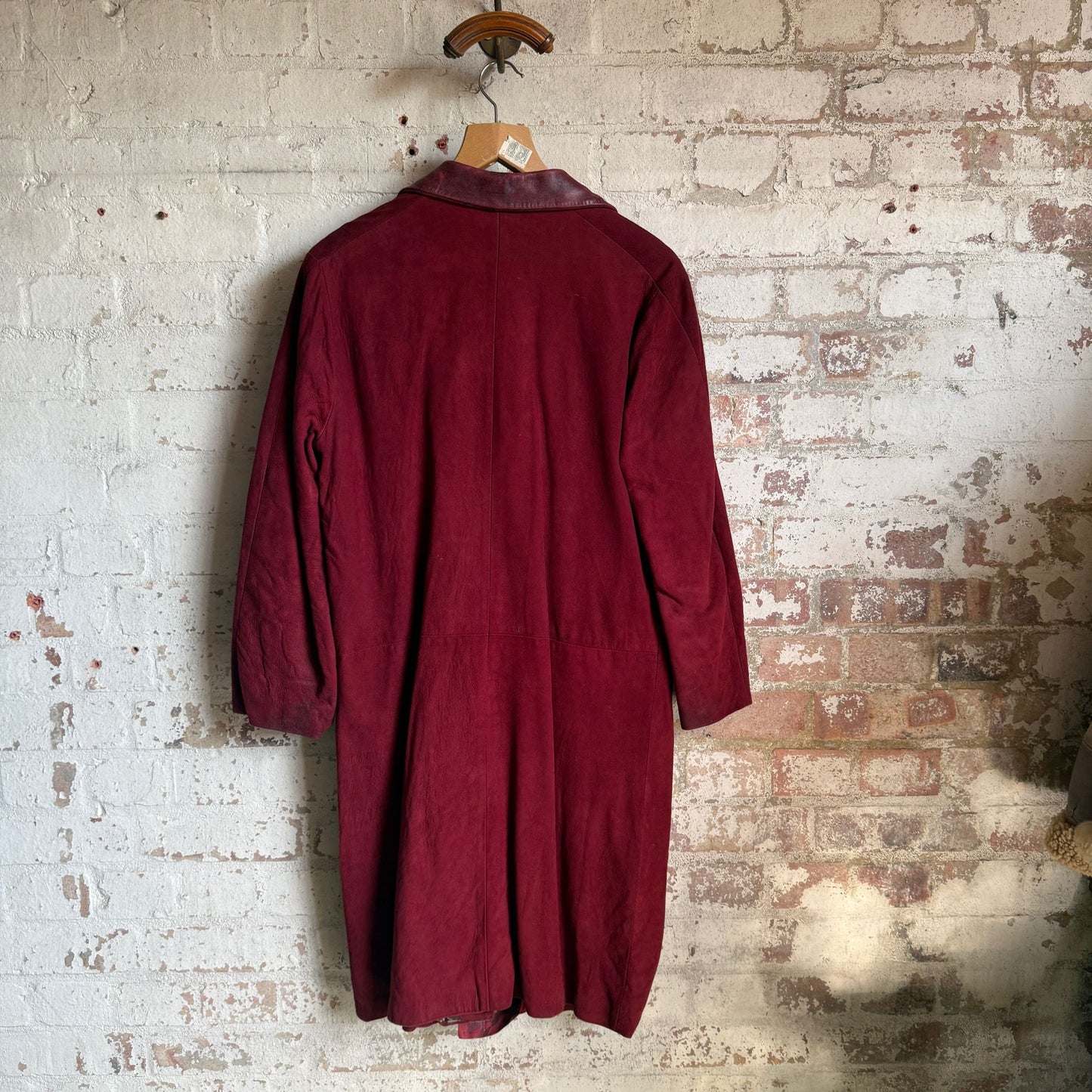 1970s Red Leather Suede Long Coat Jacket