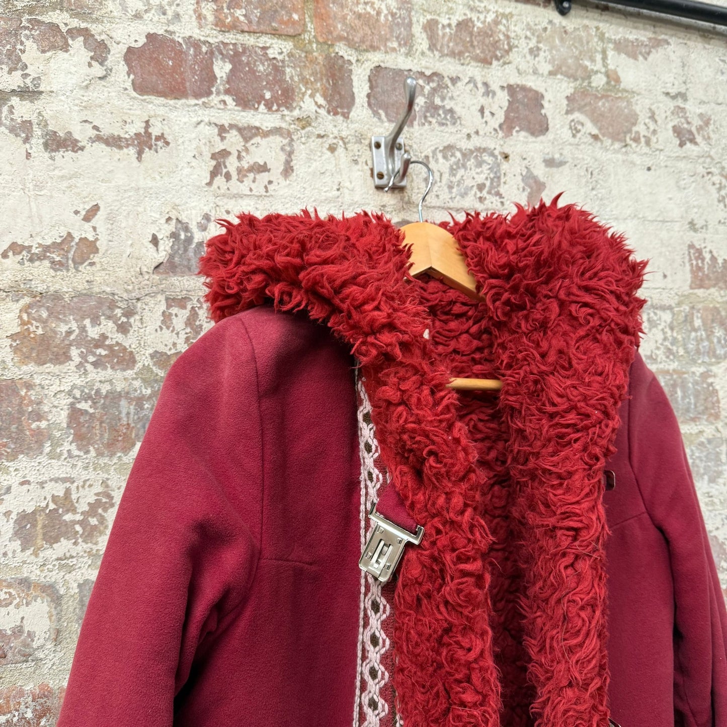 1970s Red Fleece Afghan Jacket