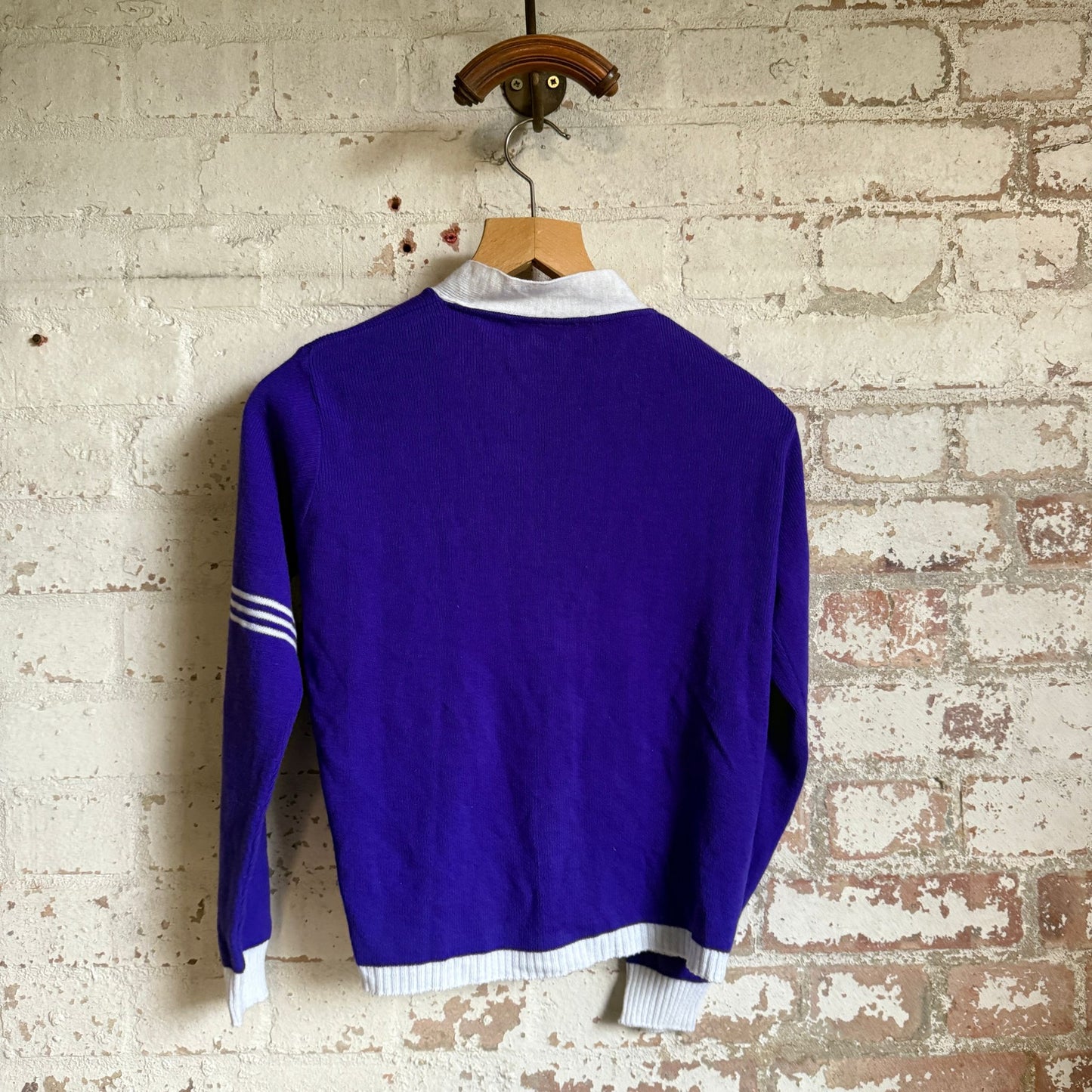 1960s Purple Knitted College Style Cardigan Jumper
