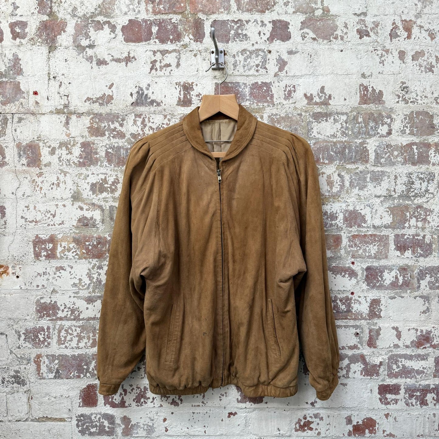 1970s Beige Suede Leather Bomber Jacket
