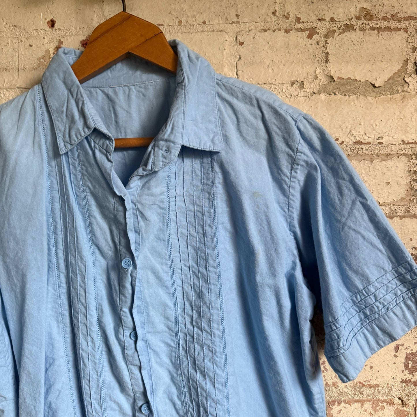 1980s Blue Patterned Blue Button Shirt
