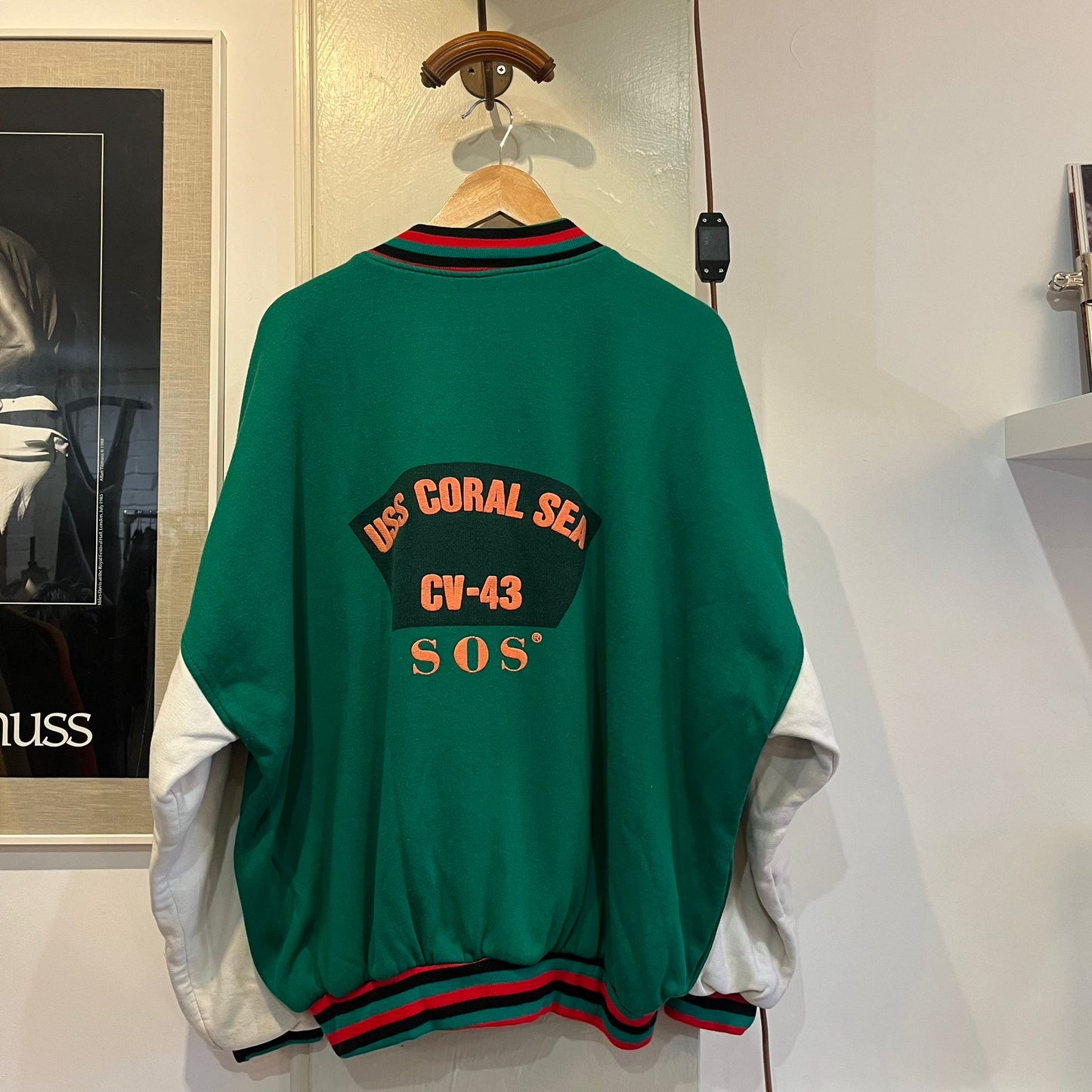 1970s 1980s Green Graphic Sweatshirt Bomber Jacket