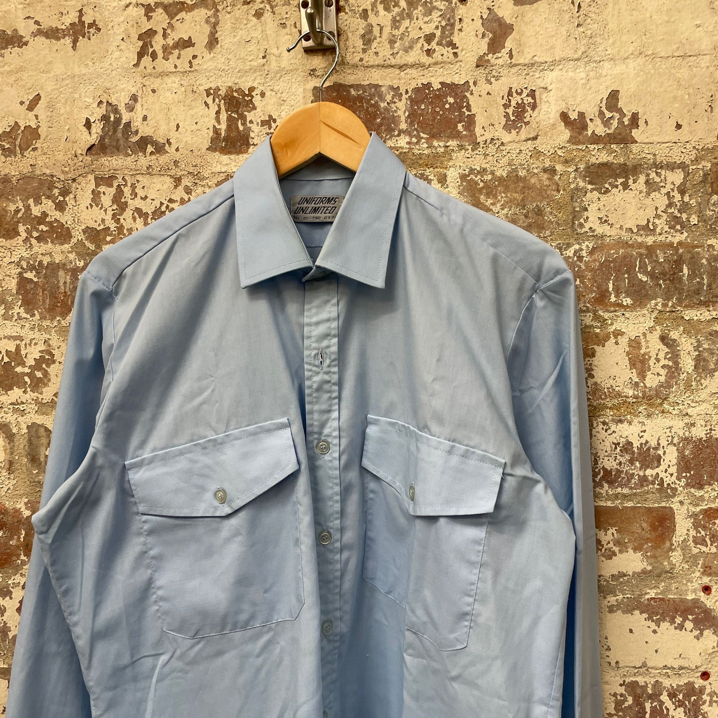 Vintage 1980s 1990s Baby Blue Military Style Button Up Shirt