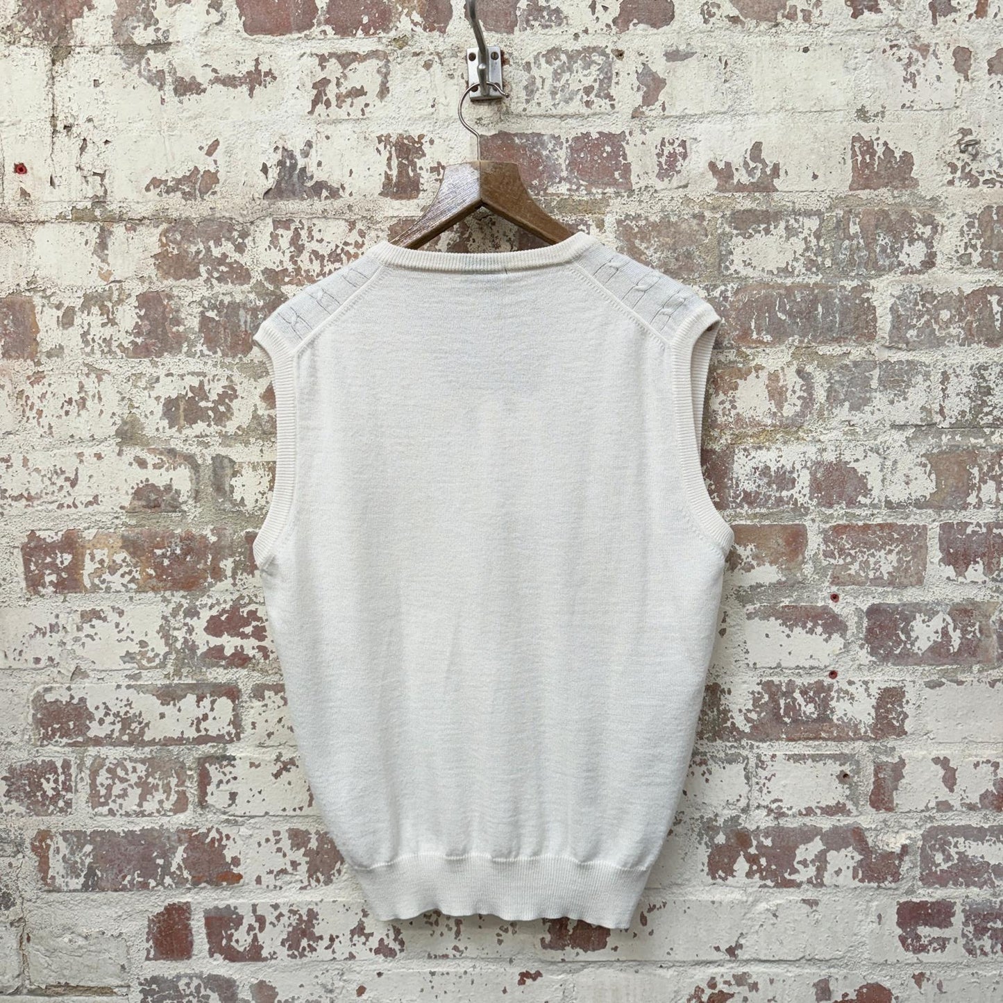 1970s White Italian Knitted Tank Top Jumper