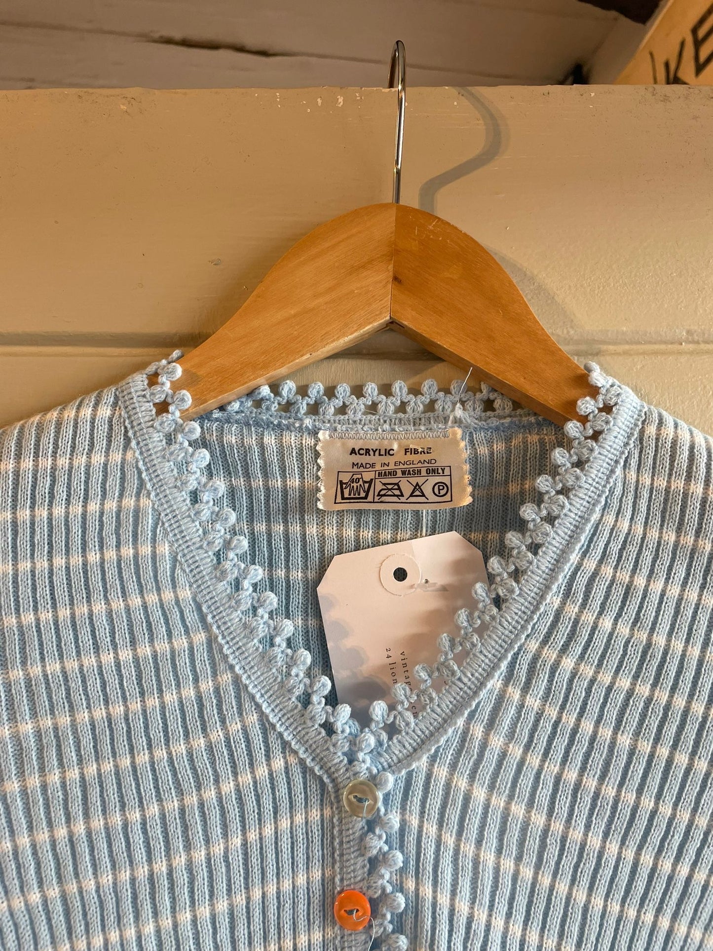 1970s Blue Striped Knitted Button Long Sleeve Top