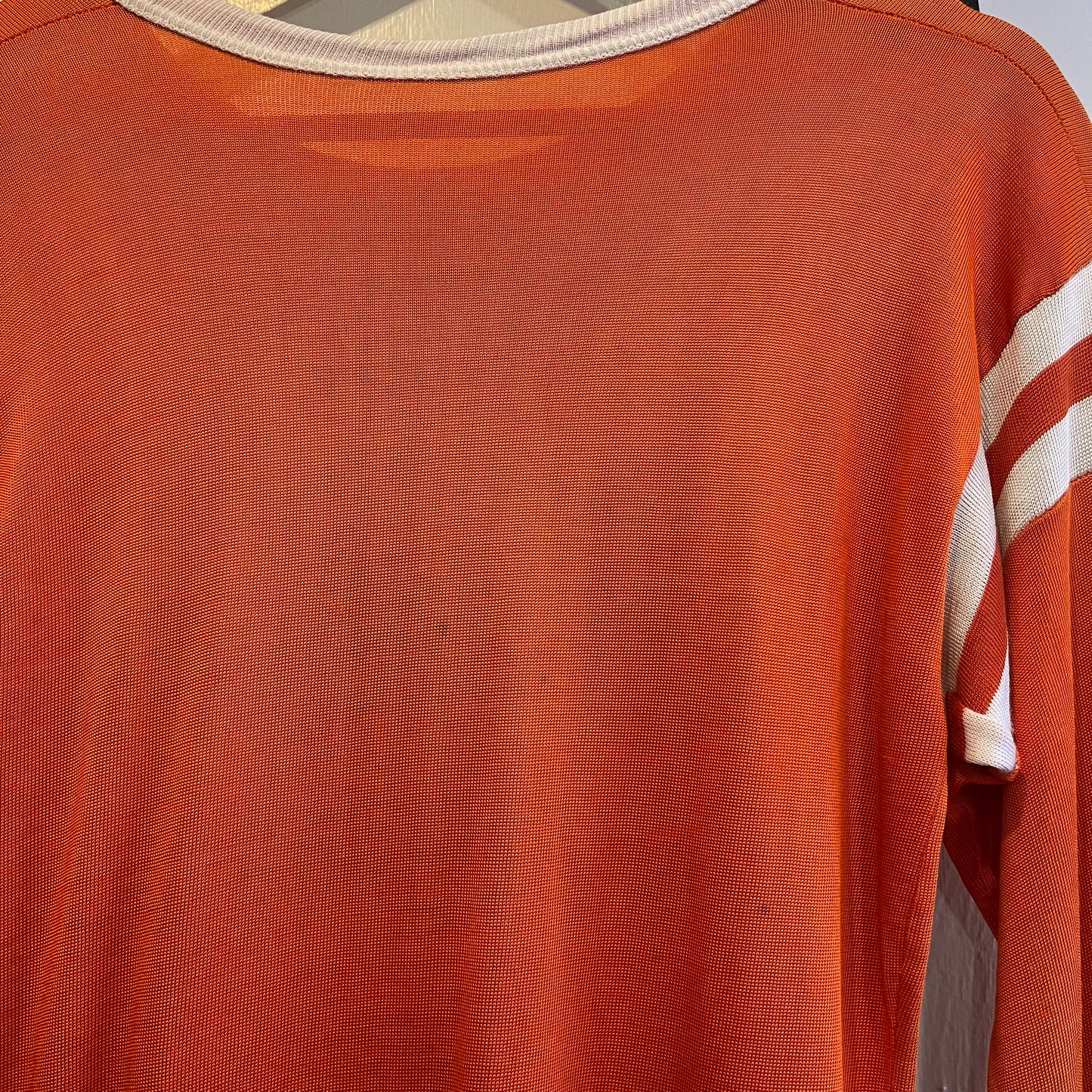 1950s Orange Rayon Graphic Long Sleeved Top