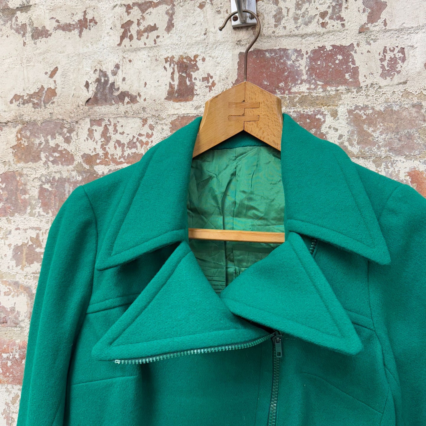 1970s Green Biker Style Cropped Jacket