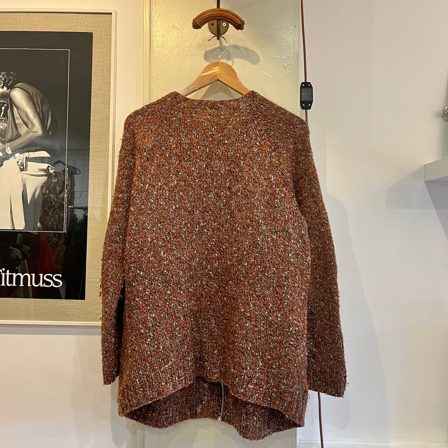 1970s Brown Wool Knitted Zip Up Cardigan Jumper