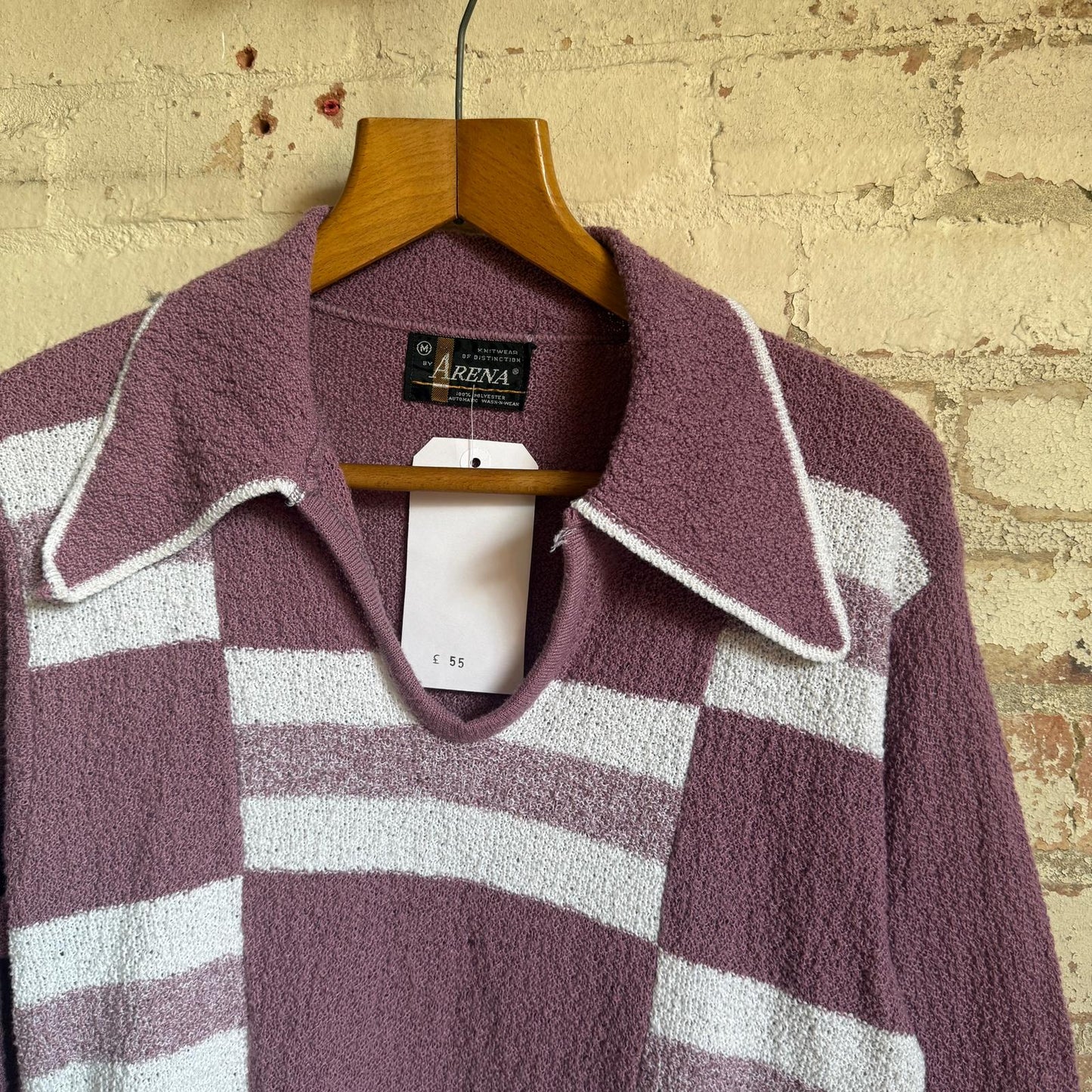 1970s Purple Italian Knitted Patterned Shirt Jumper