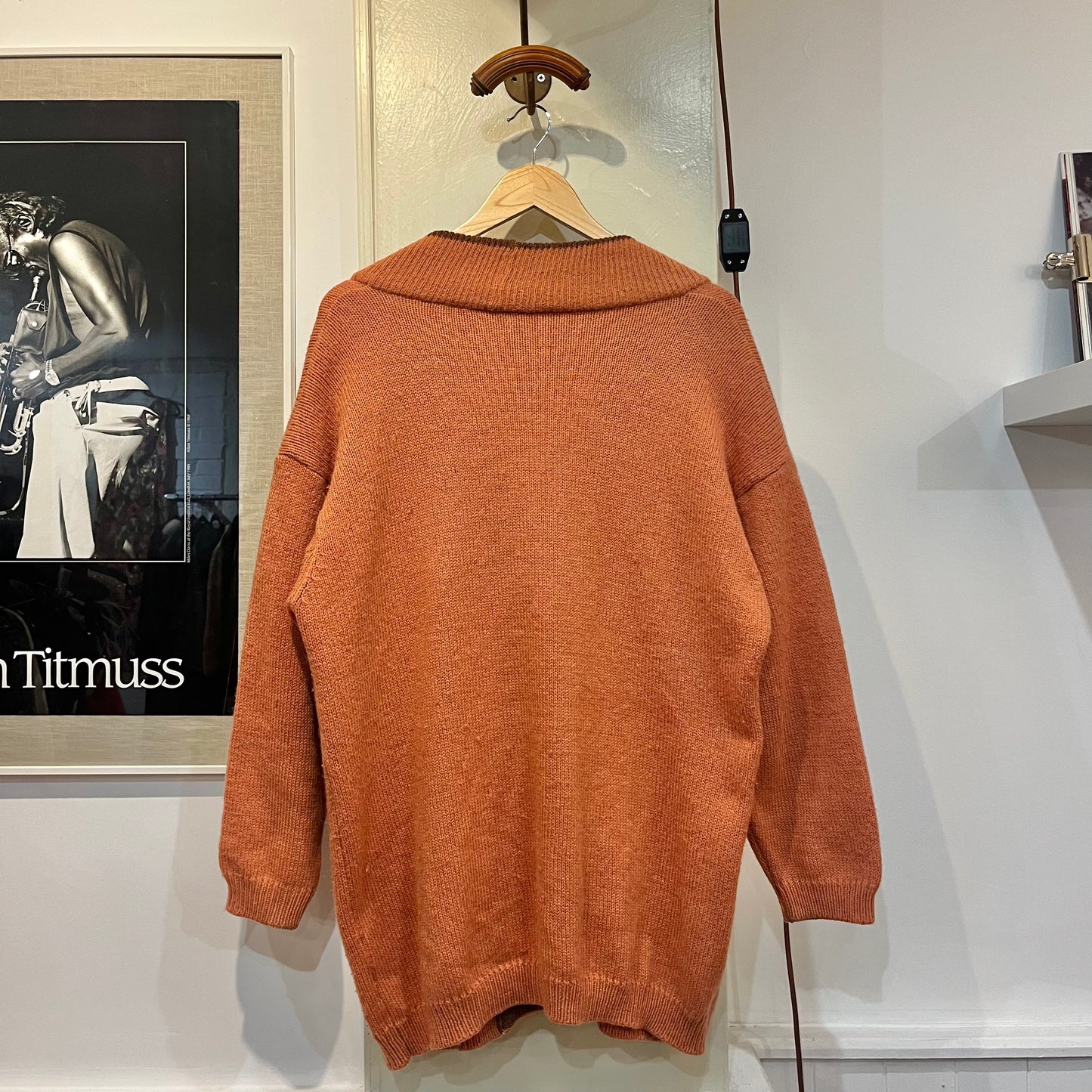 1980s Orange Graphic Knitted Cardigan Jumper