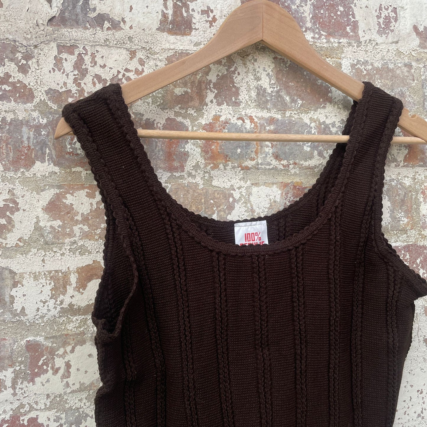 vintage 1970s 1980s Brown Knitted Tank Top Vest
